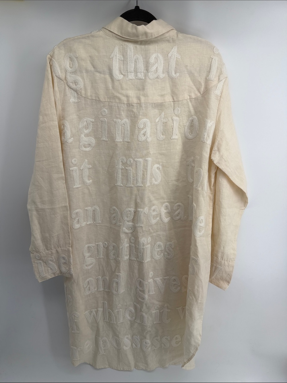 Karien Belle 100% linen embroider long sleeve button up hi low tunic dress NWOT - Picture 7 of 8